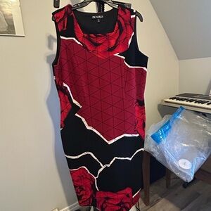 Picadilly Fashion Red and Black Sleeveless Midi Dress